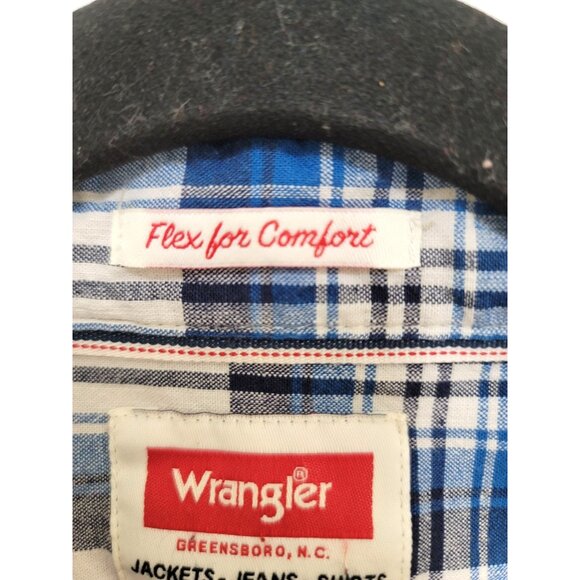 Wrangler Plus Size Men's Blue & White Plaid Button-Up Long Sleeve Shirt Size 2XL - Picture 12 of 13